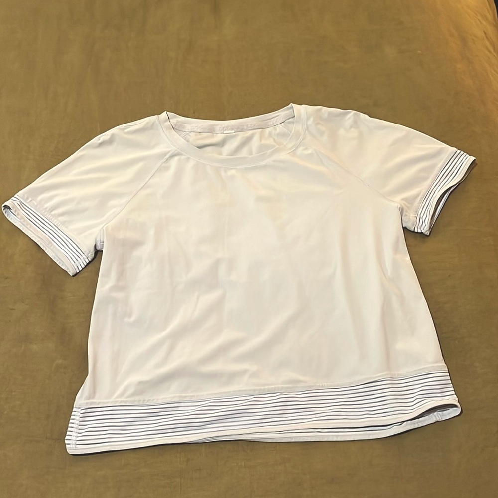 Grey/light lavender color Lululemon T shirt